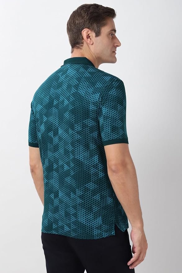Peter England Men's Cotton Abstract Geometric Print Polo T-Shirt – Casual Wear | Modern & Stylish - Image 2