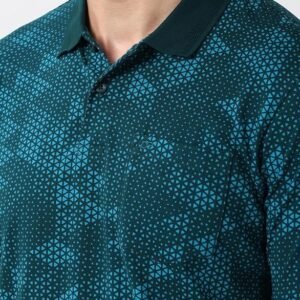 Peter England Men's Cotton Abstract Geometric Print Polo T-Shirt – Casual Wear | Modern & Stylish