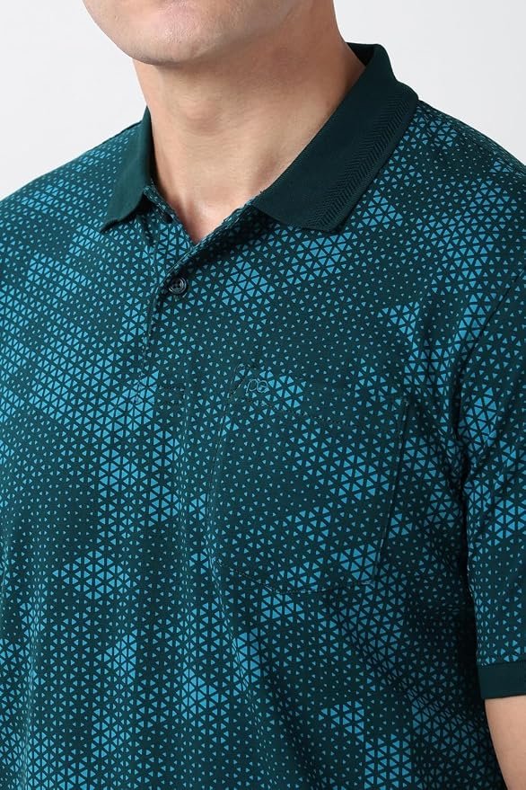 Peter England Men's Cotton Abstract Geometric Print Polo T-Shirt – Casual Wear | Modern & Stylish
