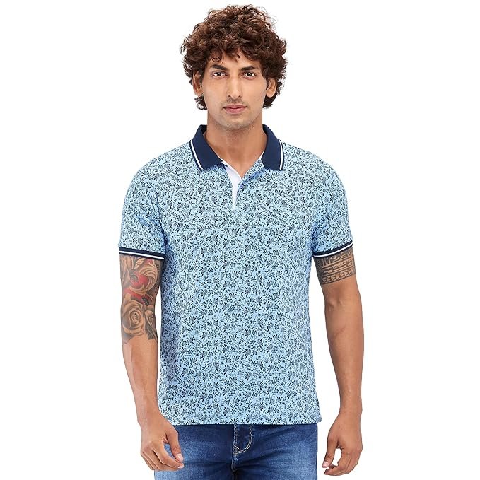 Raymond Men's Modern Fit Print Pattern Pure Cotton Half Sleeve Polo Casual T-Shirt
